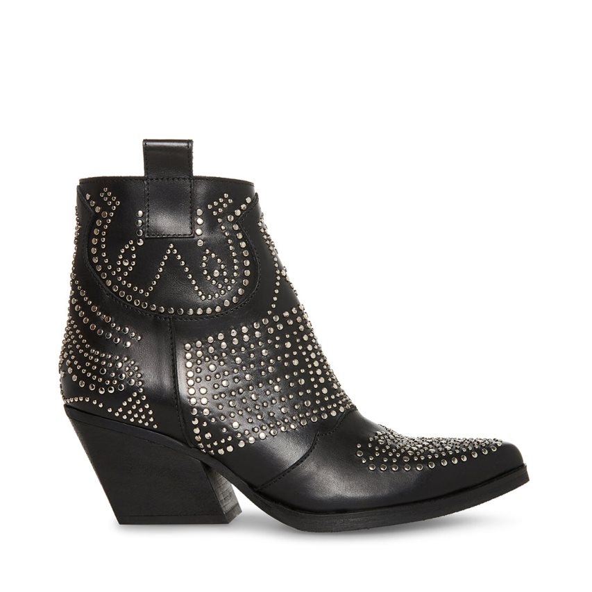 Black Steve Madden Wilde Leather Women\'s Ankle Boots | PH 7860YMB